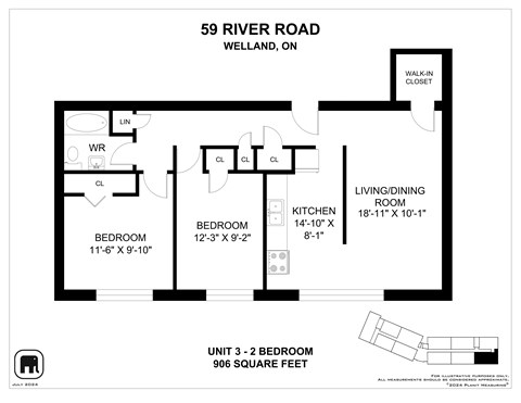 Floor plan for 2 beds, 1 bath, 876 sqft